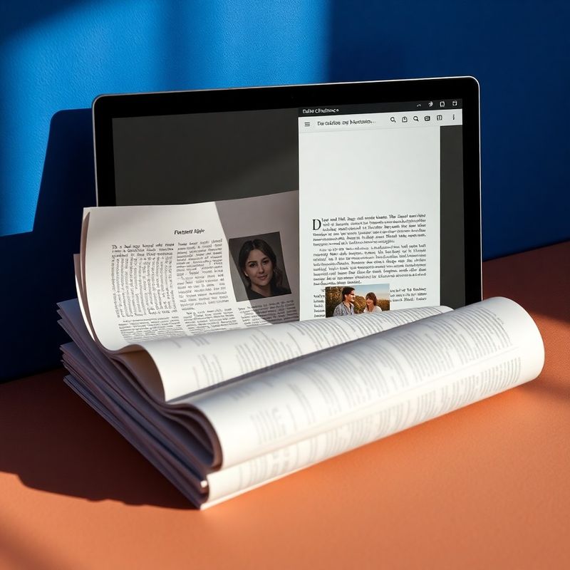 Editorial fotografija otvorenih članaka i pregleda na ekranu